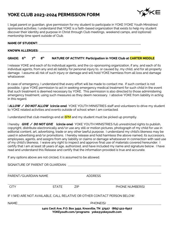  Permission Form to attend YOKE Meetings